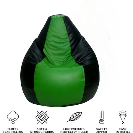 Fotoliu puf, tip para, verde si negru, umplut cu perle din polistiren, utilizabil in interior/exterior, husa detasabila, Bean Bag Montana
